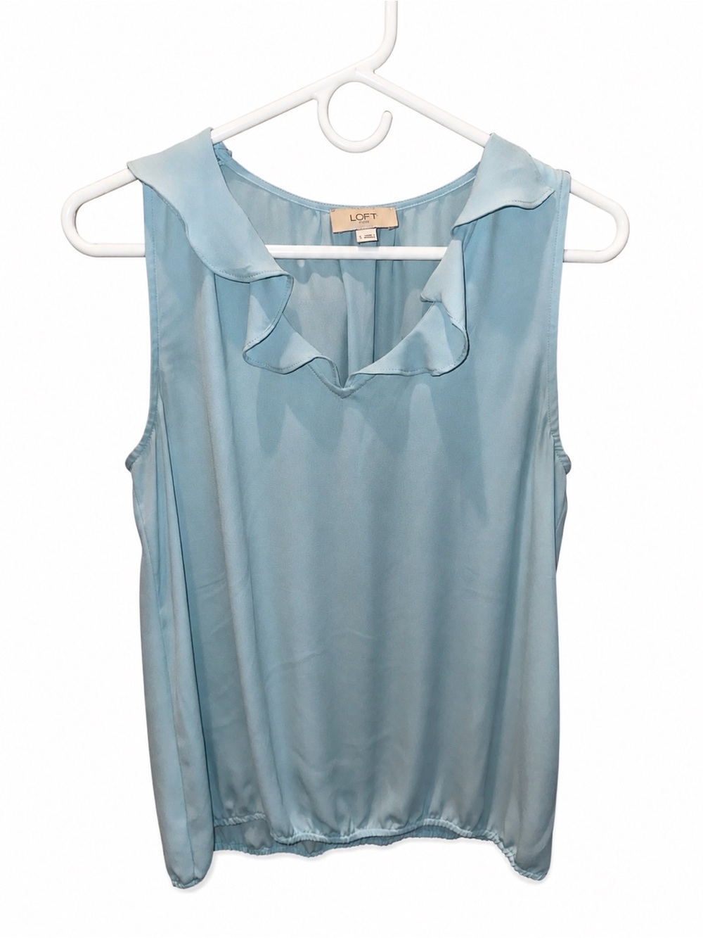 LOFT Pale Blue Ruffle Neck Sleeveless Top